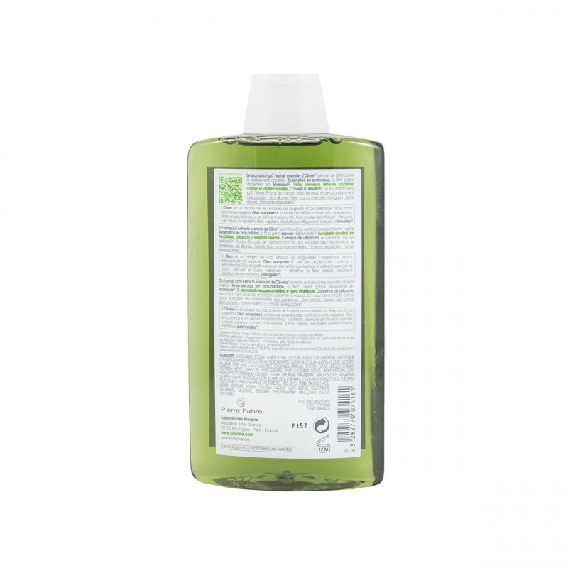 Klorane champu espesor y vitalidad al extto de olivo  400 ml - Farmacia Olmos