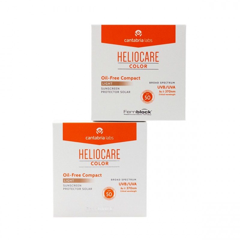 Heliocare compacto spf 50 color oil-free light 10 g pack 2 unidades+regalo endocare-c 7 ampollas - Farmacia Olmos