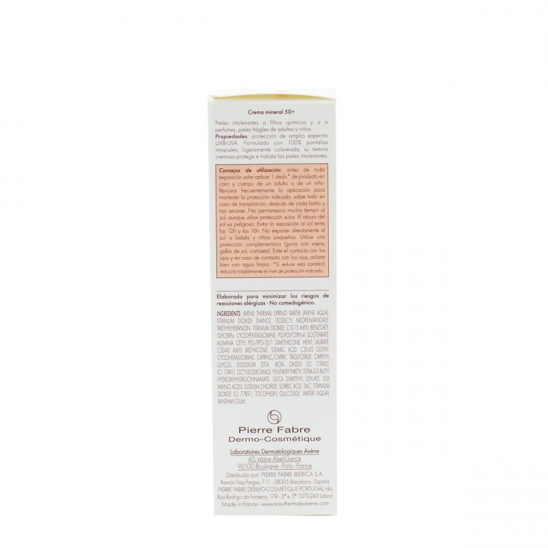 Avene proteccion spf 50+ crema crema mineral sin perfume 50 ml-Farmacia Olmos