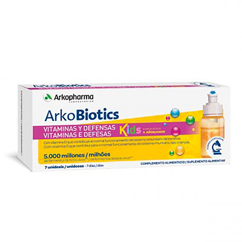 Arkobiotics vitaminas y defensas  niños 7 unidosis-Farmacia Olmos