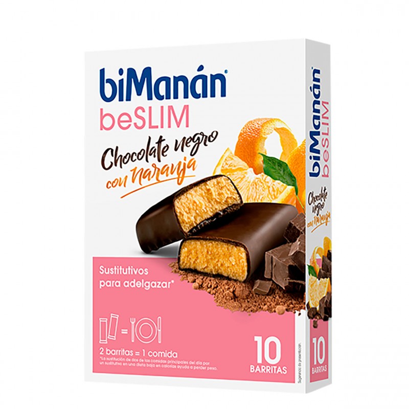 Bimanan be slim barritas chocolate negro con naranja 10 unidades-Farmacia Olmos