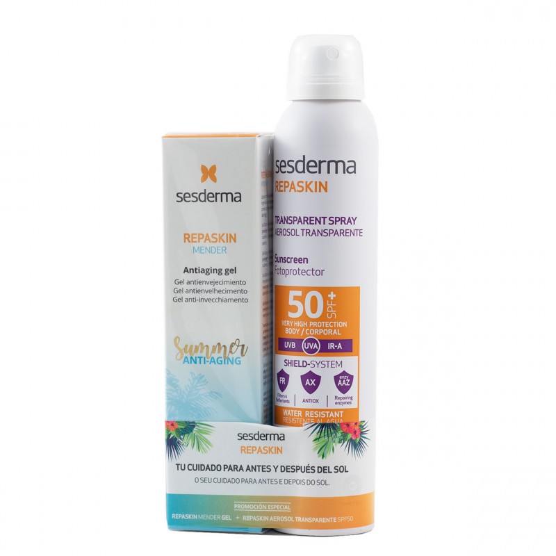 Sesderma pack cuidado solar repaskin spray spf50 + mender antiaging gel-Farmacia Olmos