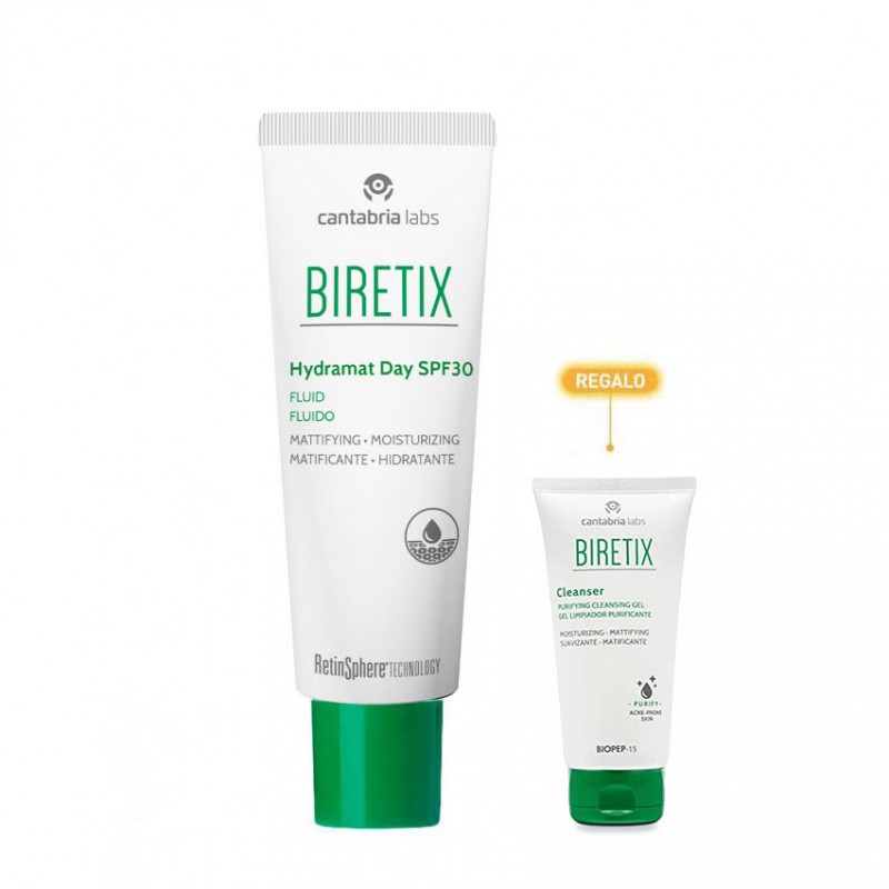 Biretix hydramat day spf30 fluido 50ml +regalo cleanser 100 ml-Farmacia Olmos