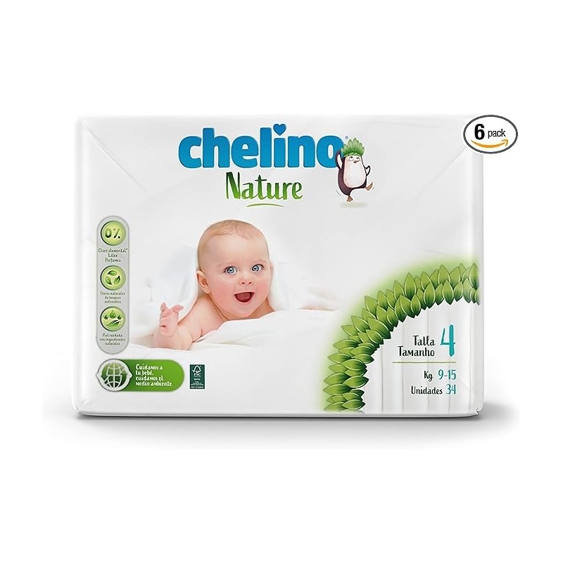Chelino nature pañal infantil talla 4 (9-15kg) 34 unidades - Farmacia Olmos
