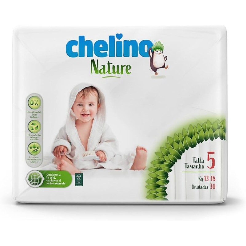 Chelino nature pañal infantil talla 5 (13-18kg) 30 unidades - Farmacia Olmos