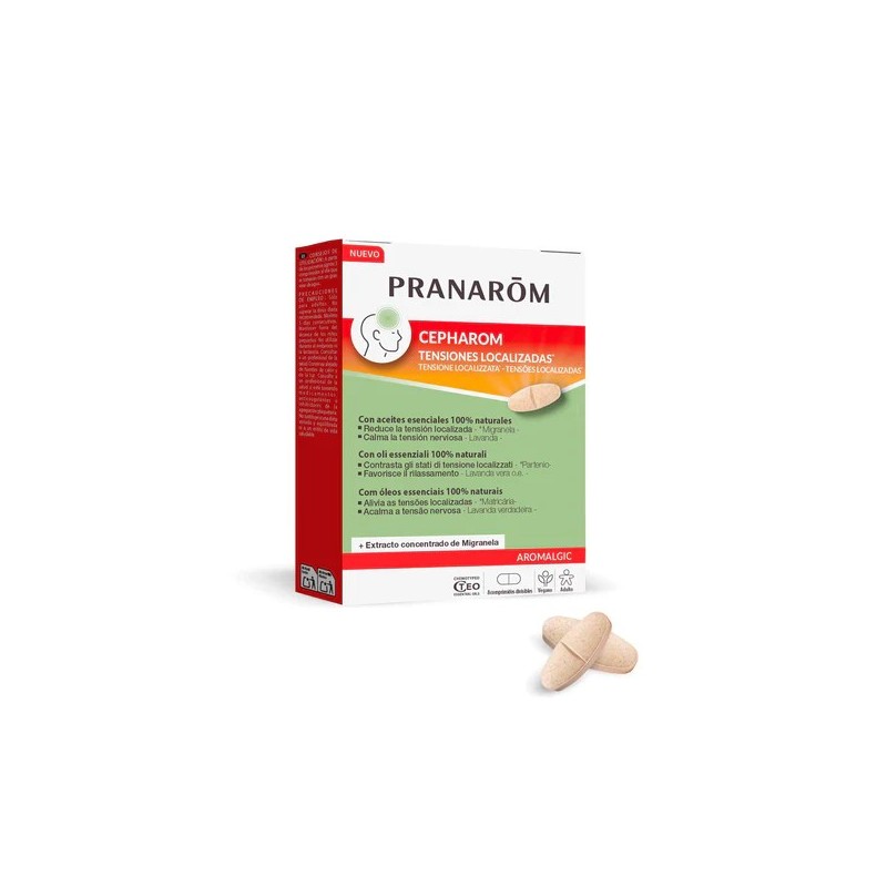 Pranarom aromalgic cepharom tensiones localizadas 8 comprimidos - Farmacia Olmos