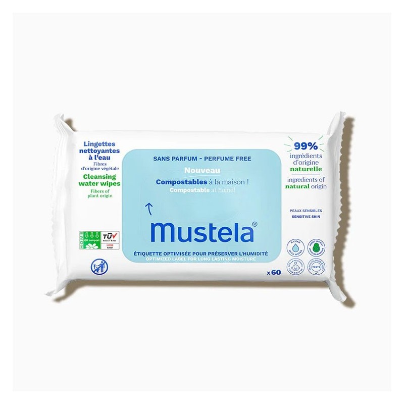Mustela toallitas al agua de algodon 60 unidades-Farmacia Olmos